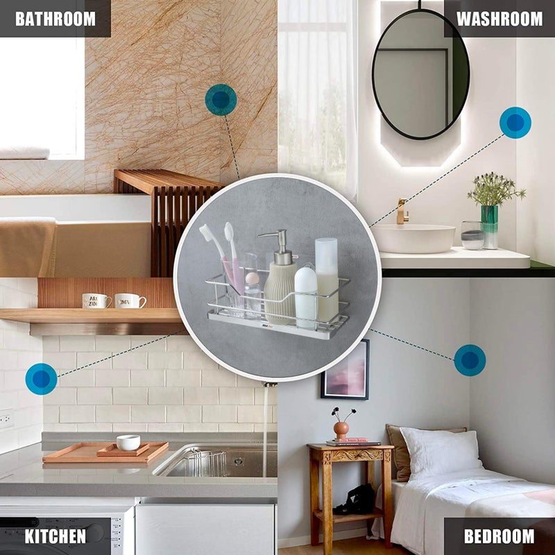 SF - Stick Fast Stainless Steel Self-Adhesive Bathroom Shelf - Stylish Tray With 3M Sticker For Wall Mount Multipurpose Kitchen & Bathroom Storage Organizer Tray Rack (Sf-Stylish-Tray2) - Image 4
