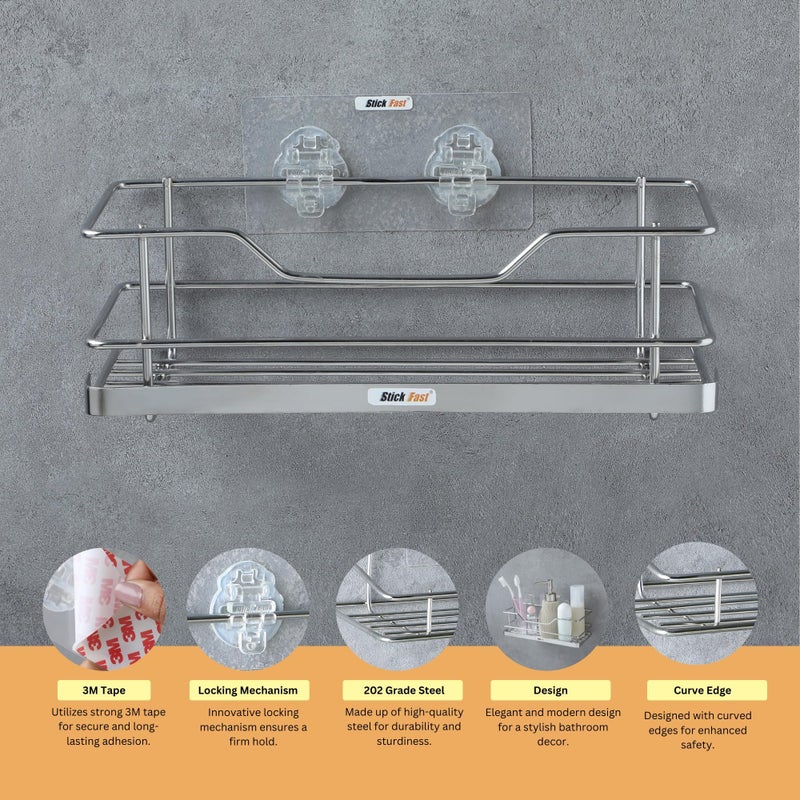 SF - Stick Fast Stainless Steel Self-Adhesive Bathroom Shelf - Stylish Tray With 3M Sticker For Wall Mount Multipurpose Kitchen & Bathroom Storage Organizer Tray Rack (Sf-Stylish-Tray2) - Image 2