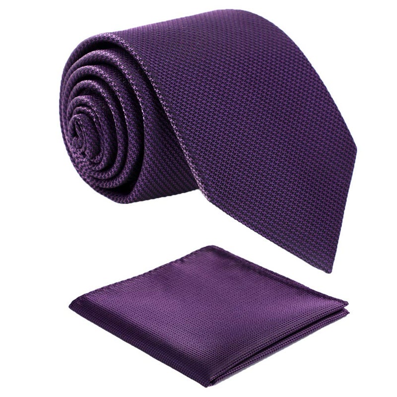 fortunatever Plum Purple Ties For Men,Mens Solid Necktie With Pocket Square+Gift Box,58"×3.35" - Image 1