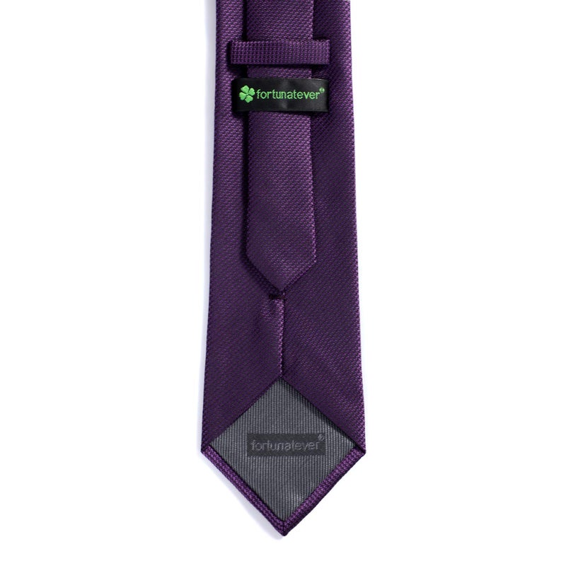 fortunatever Plum Purple Ties For Men,Mens Solid Necktie With Pocket Square+Gift Box,58"×3.35" - Image 2