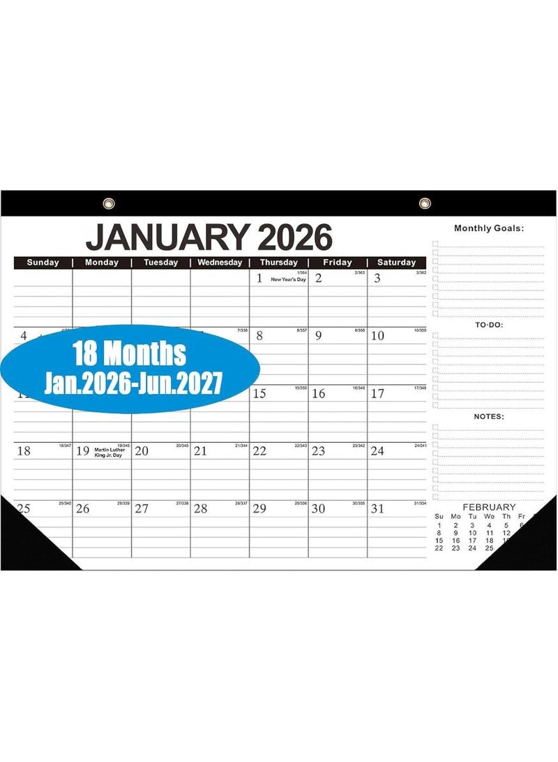 phomemo 2026 Desk Calendar - Wall Calendar from Jan. 2026 to Jun. 2027, Large 17" x 12" Desktop Monthly Calendar with Clear Waterproof Cover for Home School Office Desk Top Organizing (Black) - Image 1