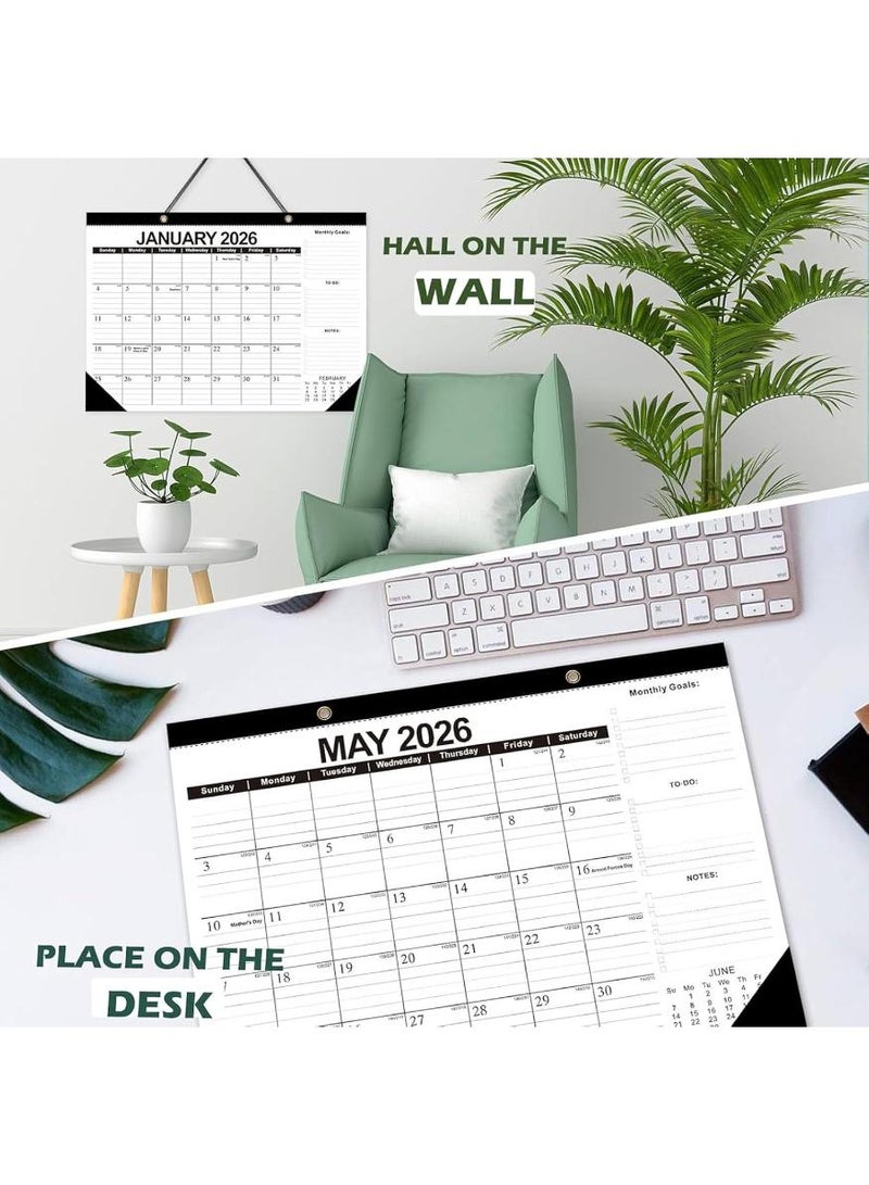 phomemo 2026 Desk Calendar - Wall Calendar from Jan. 2026 to Jun. 2027, Large 17" x 12" Desktop Monthly Calendar with Clear Waterproof Cover for Home School Office Desk Top Organizing (Black) - Image 2