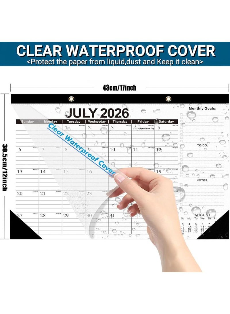 phomemo 2026 Desk Calendar - Wall Calendar from Jan. 2026 to Jun. 2027, Large 17" x 12" Desktop Monthly Calendar with Clear Waterproof Cover for Home School Office Desk Top Organizing (Black) - Image 3