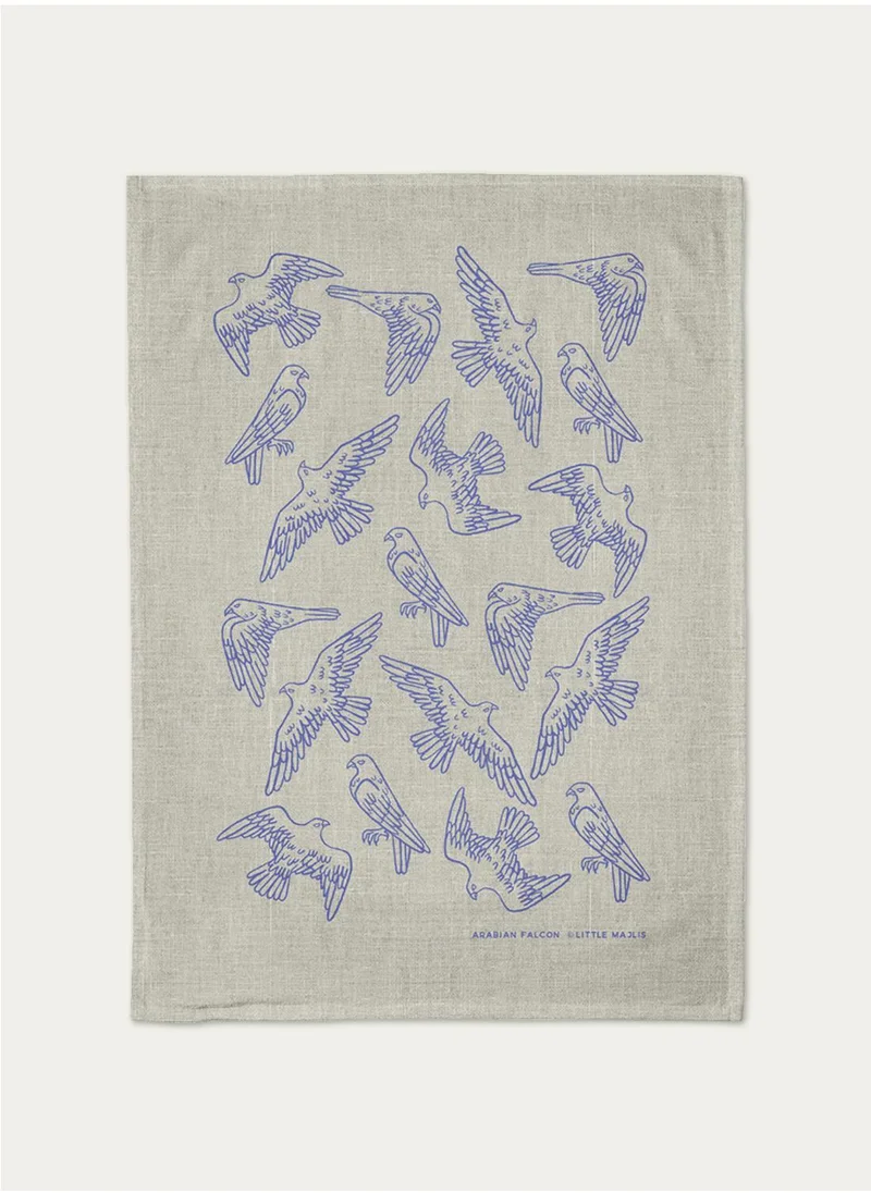 Little Majlis Linen tea towel, Falcon, blue