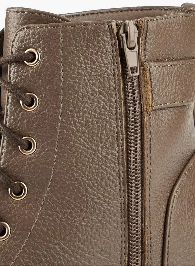 Flora Bella By Shoexpress BEIGE Solid Ankle Boots with Zip Closure for Women | Best Price UAE