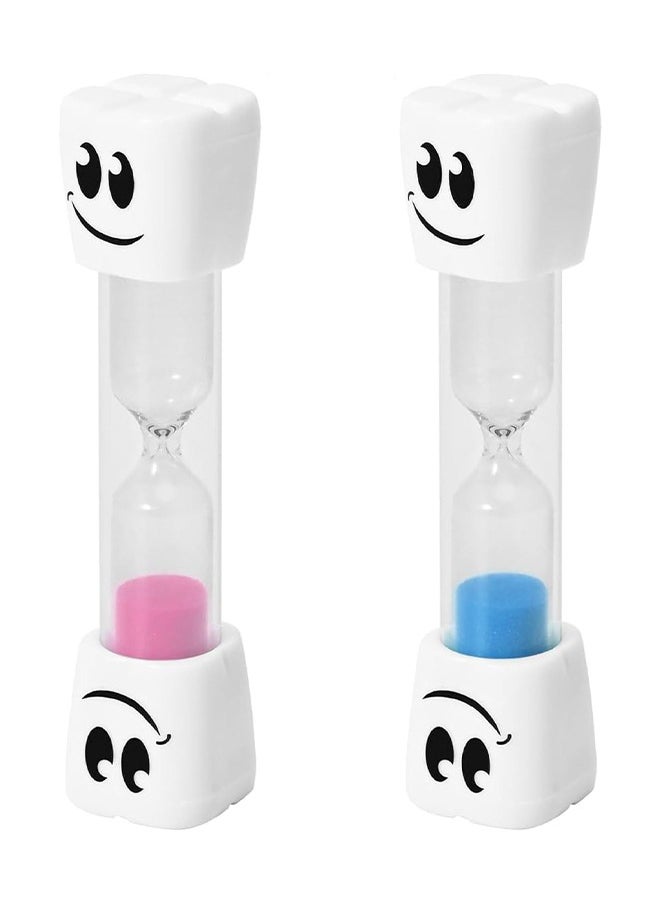 HY 2 Minute Toothbrush Sand Timer for Kids - Set of 2 Small Blue and Pink Smiley Hourglass  - Image 1