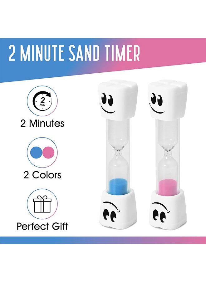 HY 2 Minute Toothbrush Sand Timer for Kids - Set of 2 Small Blue and Pink Smiley Hourglass  - Image 3