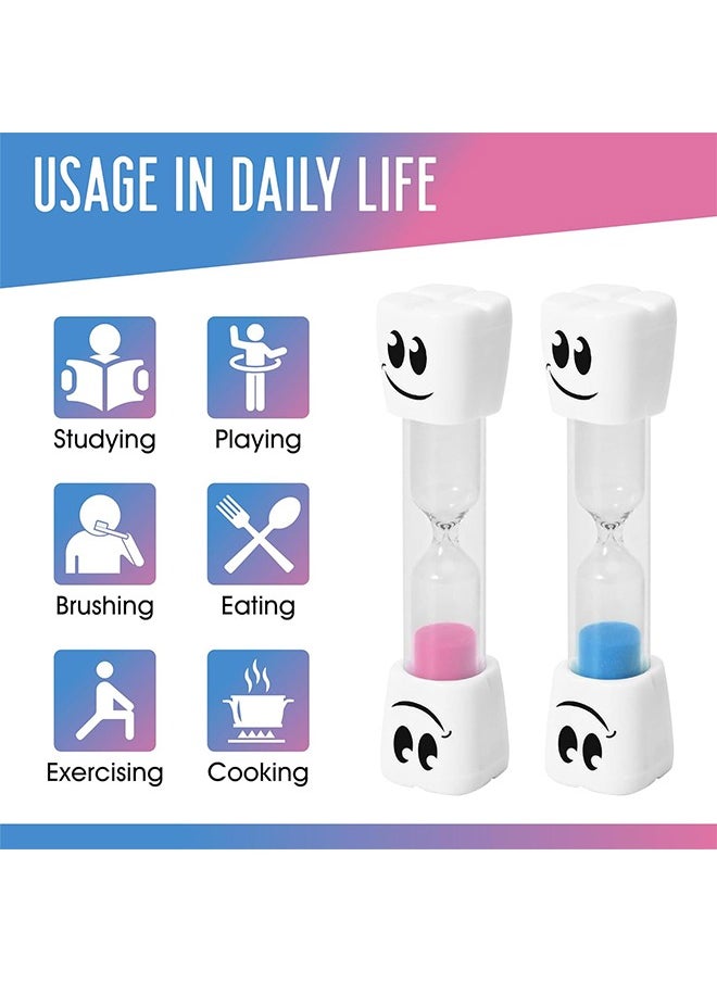 HY 2 Minute Toothbrush Sand Timer for Kids - Set of 2 Small Blue and Pink Smiley Hourglass  - Image 4