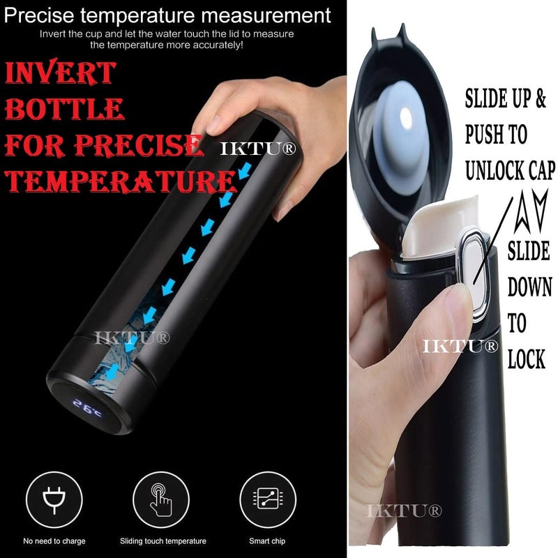 IKTU® SUS304 Stainless Steel Flask with LED Temperature Display Vacuum Insulated Water Bottle (Black, 420 ML) - Image 2