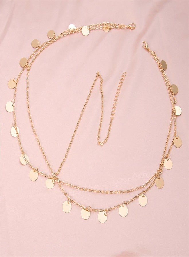 TUCEWP Boho Gold Sequin Head Chain Egyptian Forehead Hair Jewelry Bohemian Coins Disc Headpiece Bridal Layered Hair Chain Festival Halloween Prom Costume Cosplay Hair Accessories for Women Girls - Image 5