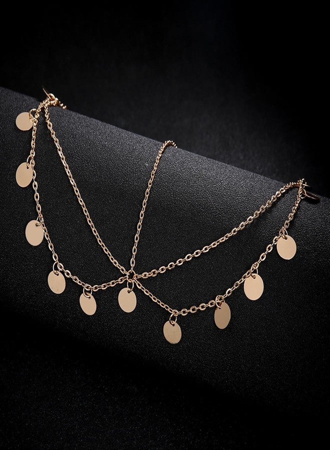 TUCEWP Boho Gold Sequin Head Chain Egyptian Forehead Hair Jewelry Bohemian Coins Disc Headpiece Bridal Layered Hair Chain Festival Halloween Prom Costume Cosplay Hair Accessories for Women Girls - Image 3