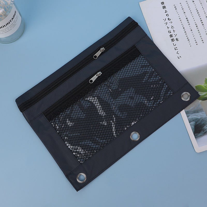Oxford Cloth Gas Eye Loose-Leaf Clip B5 Office Storage File Bag Three-Hole Single And Double Zipper Pencil Case - Image 1