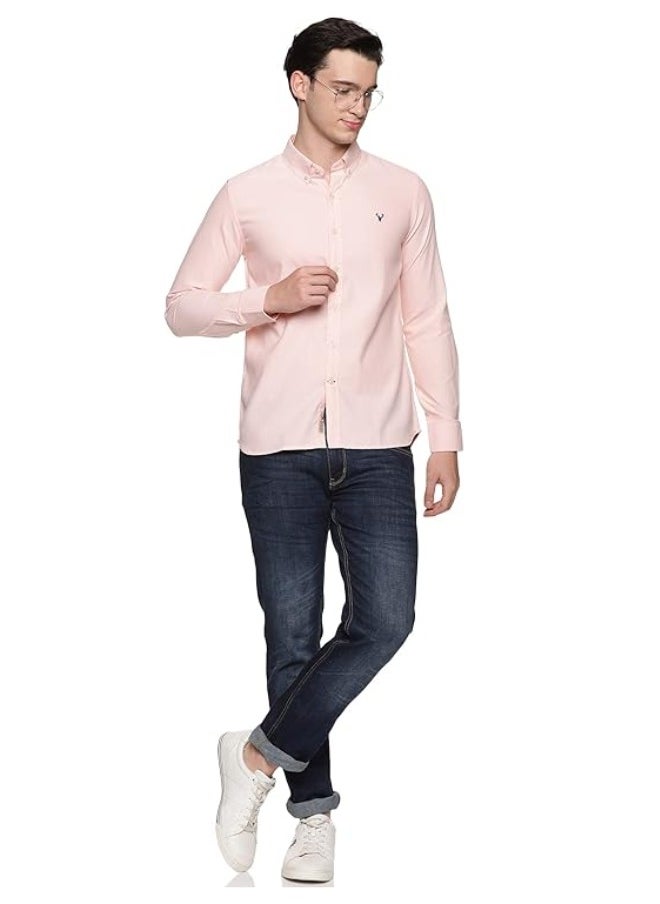 U.S. ELK Men's Button Down Shirt | Casual Slim Fit Shirt | Long Sleeve Oxford Shirts For Men | Smart Fit Cuff - Peach  - Image 4