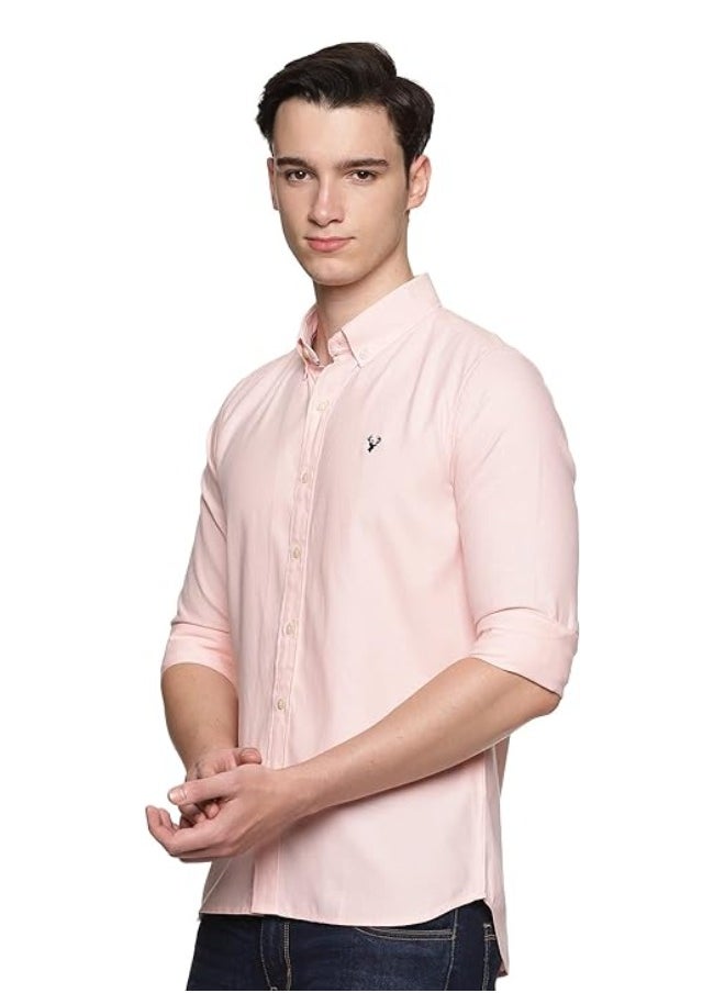 U.S. ELK Men's Button Down Shirt | Casual Slim Fit Shirt | Long Sleeve Oxford Shirts For Men | Smart Fit Cuff - Peach  - Image 2