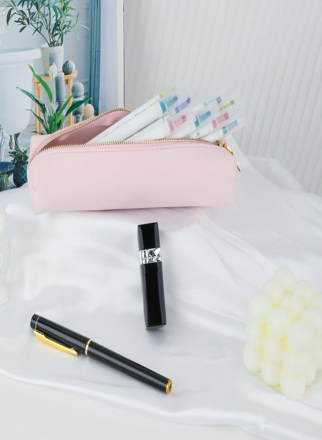 iSuperb PU Pencil Case Leather Pen Bag Slim Pencil Pouch Lovely Stationery Bag Portable Cosmetic Bag Zipper Organizer Bag (Pink) - Image 3