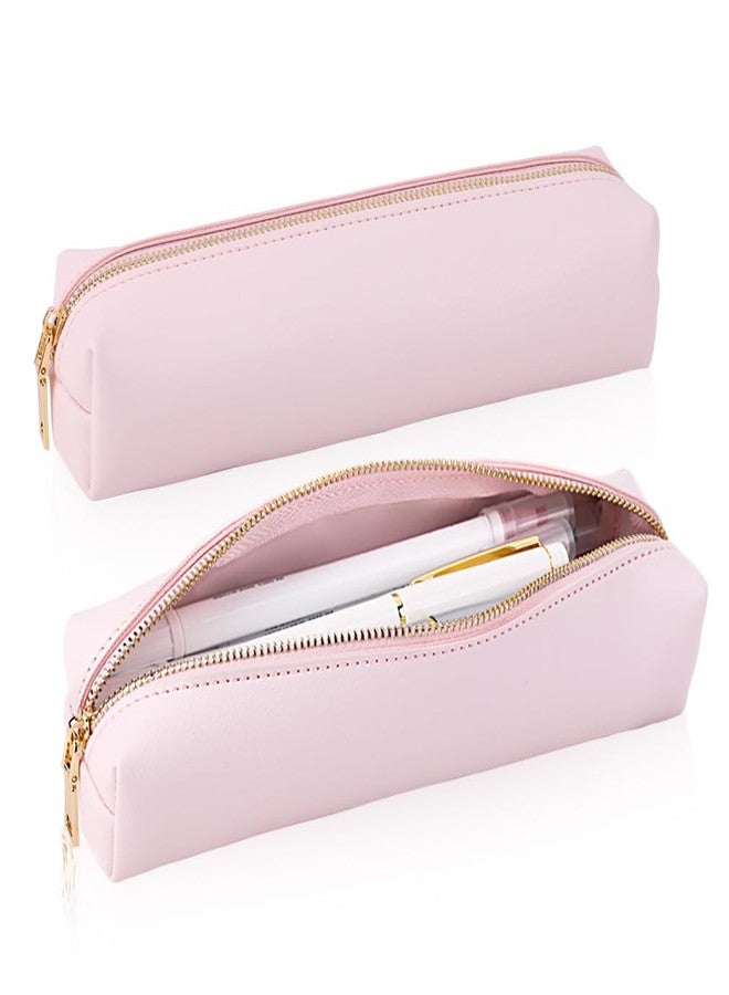 iSuperb PU Pencil Case Leather Pen Bag Slim Pencil Pouch Lovely Stationery Bag Portable Cosmetic Bag Zipper Organizer Bag (Pink) - Image 2