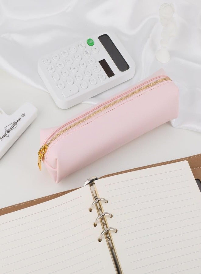 iSuperb PU Pencil Case Leather Pen Bag Slim Pencil Pouch Lovely Stationery Bag Portable Cosmetic Bag Zipper Organizer Bag (Pink) - Image 5