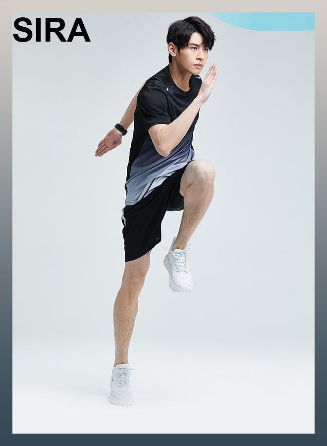 SIRA Men's 2-Piece Sports Set – Quick-Dry Short Sleeve T-Shirt & Shorts with Reflective Strips | Lightweight, Breathable & Stretchy for Gym, Running, Basketball | High Elasticity & Moisture-Wicking - Image 1