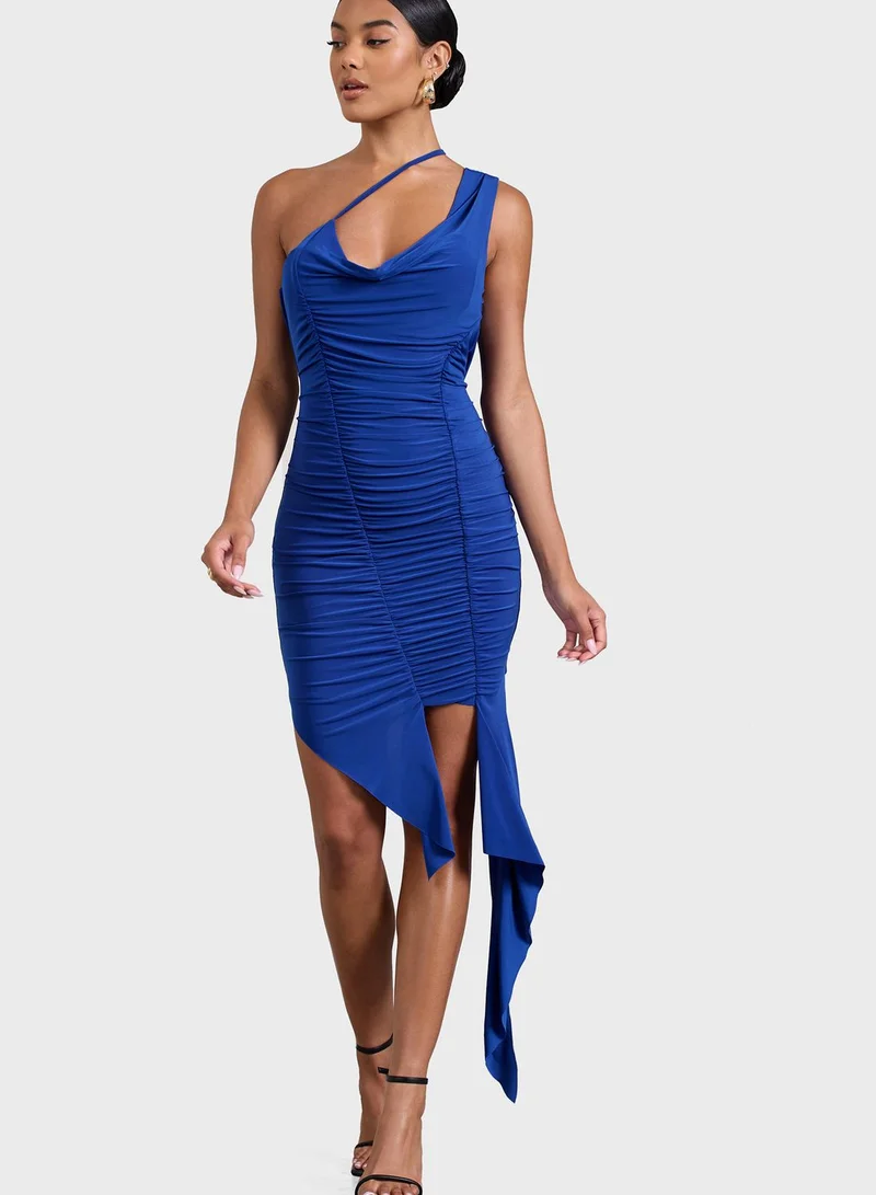 Club L London Cut Out Ruched Asymmetric Dress