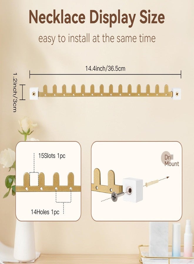 milylove Wall Necklace Holder Hanging Jewelry Organizer 2 Pack Metal Necklace Organizer, Space-saving Jewelry Display for Necklaces & Earrings，Gold，Screws Included - Image 3