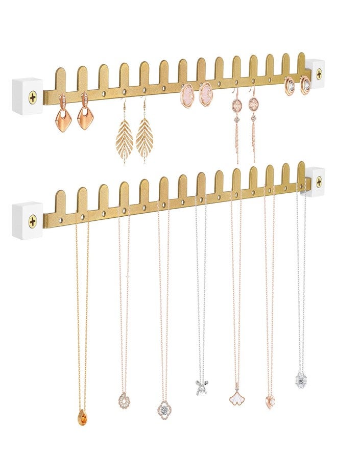 milylove Wall Necklace Holder Hanging Jewelry Organizer 2 Pack Metal Necklace Organizer, Space-saving Jewelry Display for Necklaces & Earrings，Gold，Screws Included - Image 1
