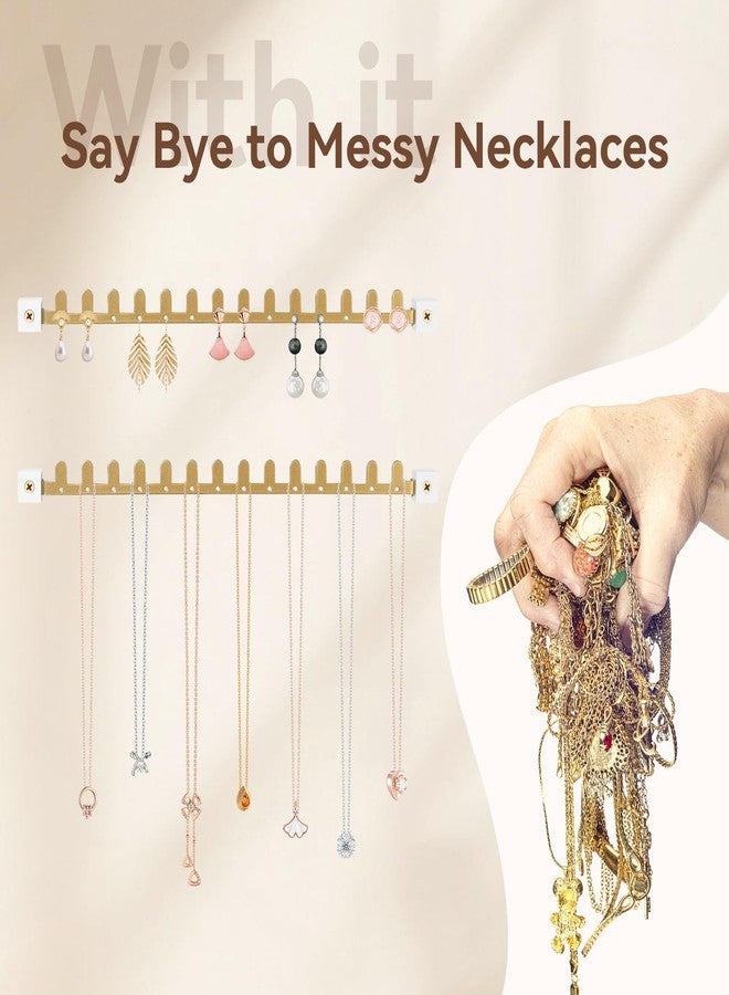 milylove Wall Necklace Holder Hanging Jewelry Organizer 2 Pack Metal Necklace Organizer, Space-saving Jewelry Display for Necklaces & Earrings，Gold，Screws Included - Image 2