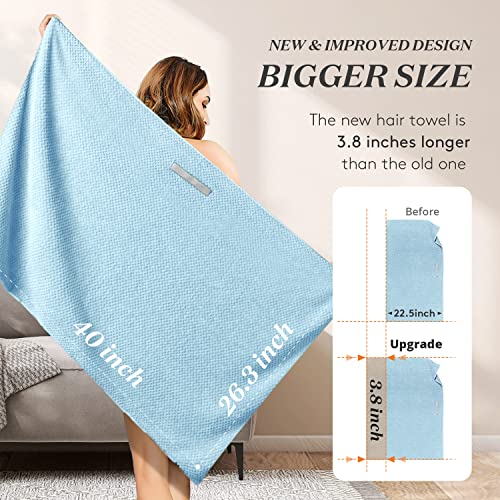 YFONG Large Hair Towel Wrap for Women, Super Absorbent Microfiber Hair Towel for Curly Hair, Fast Drying Hair Turbans with Elastic,Hair Drying Towel Wrap for Hair Care 26.3" X 40" (Blue) - Image 5