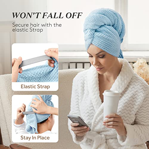 YFONG Large Hair Towel Wrap for Women, Super Absorbent Microfiber Hair Towel for Curly Hair, Fast Drying Hair Turbans with Elastic,Hair Drying Towel Wrap for Hair Care 26.3" X 40" (Blue) - Image 4