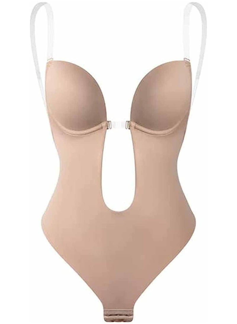 AUTOYSUR Women Shapewear Backless Body Bra Shaper Womens Plus Size Plunge Invishaper Low Back Thong Bodysuits Open Crotch Daily Use Beige  - Image 1
