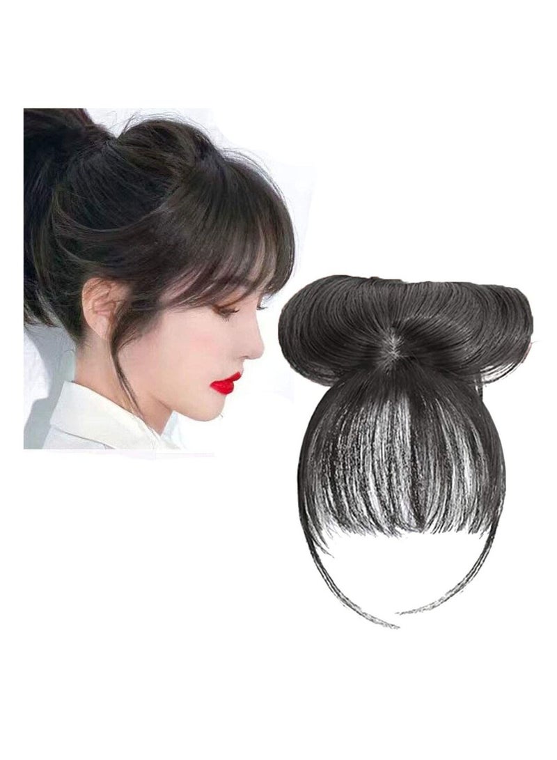 Estelle 3D Large Hair Bangs Clip 100 Natural Human Faux Bangs Clip on Bangs for Daily Wear Lightly Curved Dark Brown - Image 1