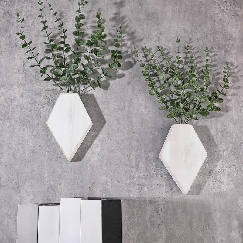 Chunful 2 Pcs Wooden Wall Planter Decor Hanging Fake Plants Greenery Flowers Holder Vase Boxes for Wall Bohemian Farmhouse Room Kitchen Office Indoor Decoration(Retro White,7.1 x 4.7 x 1.2 Inches) - Image 4