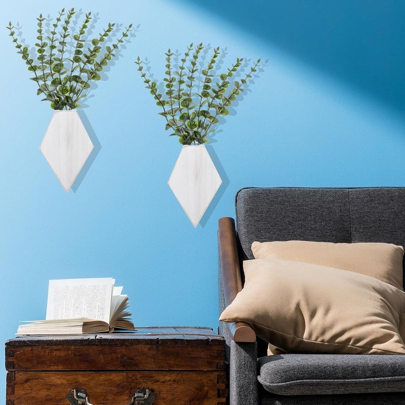Chunful 2 Pcs Wooden Wall Planter Decor Hanging Fake Plants Greenery Flowers Holder Vase Boxes for Wall Bohemian Farmhouse Room Kitchen Office Indoor Decoration(Retro White,7.1 x 4.7 x 1.2 Inches) - Image 5