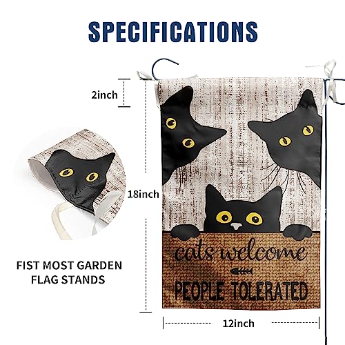 DZGlobal Black Cat Garden Flag Cats Welcome People Tolerated Sign Flag Halloween Banners for Outside 12 X 18 Double Sided Cat Lovers Gifts for Women - Image 2