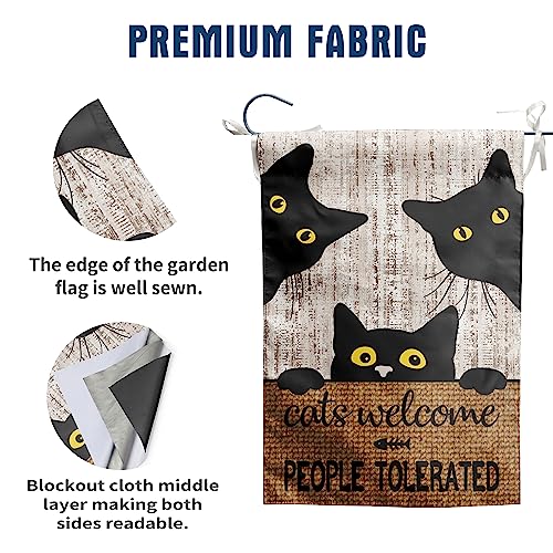 DZGlobal Black Cat Garden Flag Cats Welcome People Tolerated Sign Flag Halloween Banners for Outside 12 X 18 Double Sided Cat Lovers Gifts for Women - Image 3
