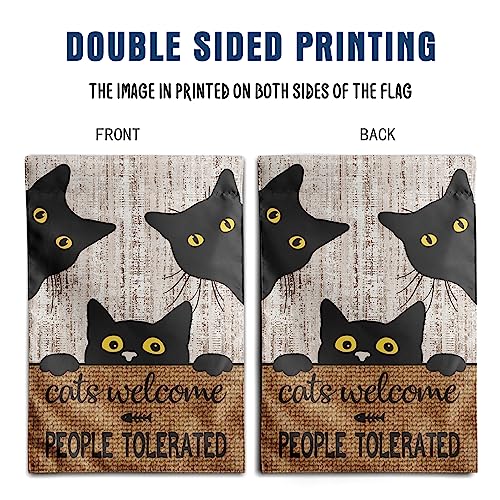 DZGlobal Black Cat Garden Flag Cats Welcome People Tolerated Sign Flag Halloween Banners for Outside 12 X 18 Double Sided Cat Lovers Gifts for Women - Image 5