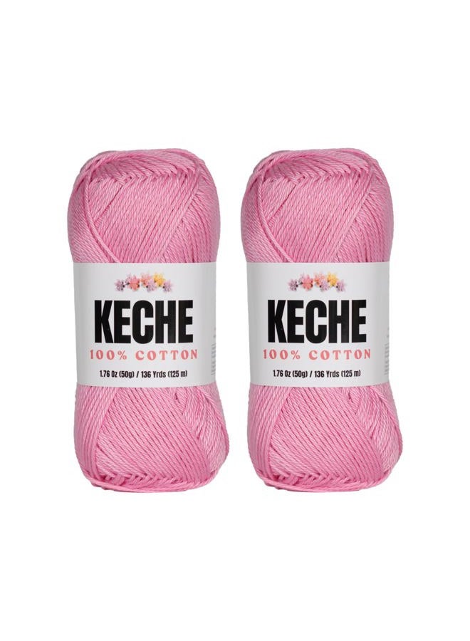 KECHE Cotton Yarn - 100% Cotton Yarn for Crocheting and Knitting, Mercerized Cotton Amigurumi Yarn Fine-Sport 2 1.76 oz (50g) / 136 Yrds (125 m) 2 Skeins - Baby Pink - Image 1