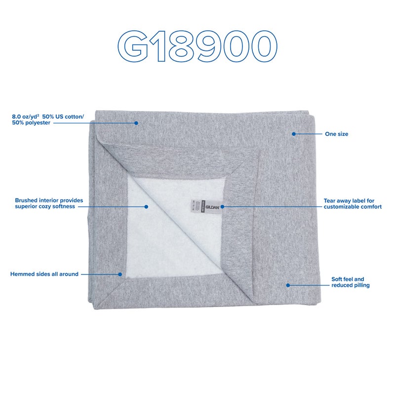 Gildan بطانية فليس ثقيلة من جيلدان، الطراز G18900، رمادي رياضي، 50" x 60" - Image 2