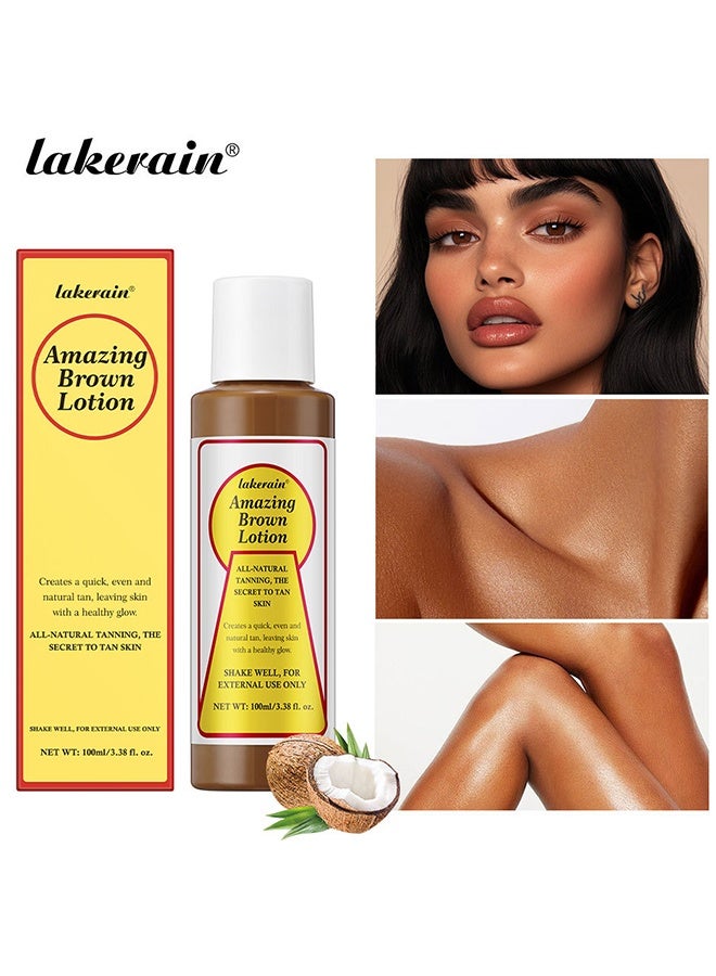 lakerain Amazing Brown Lotion,All-natural Tanning,Quick,Even Andnatural Tan,Leaving Skinwith A Healthy Glow,Non-greasy Glowing Self-tan for All Skin Types,100 ml  - Image 2