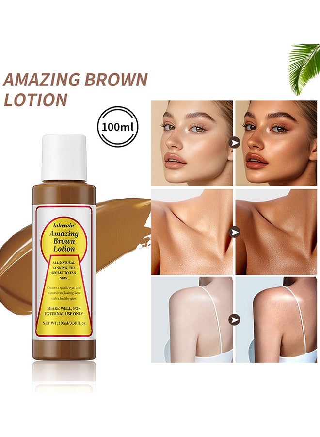 lakerain Amazing Brown Lotion,All-natural Tanning,Quick,Even Andnatural Tan,Leaving Skinwith A Healthy Glow,Non-greasy Glowing Self-tan for All Skin Types,100 ml  - Image 1
