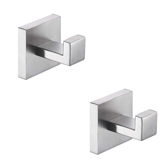 BATH TOWEL HOOKS BRUSHED NICKEL 2 PACK STAINLESS STEEL ROBE COAT AND CLOTHES HOOK HEAVY DUTY WALL HOOK FOR BATHROOM KITCHEN MODERN SQUARE STYLE WALL MOUNTED SILVER