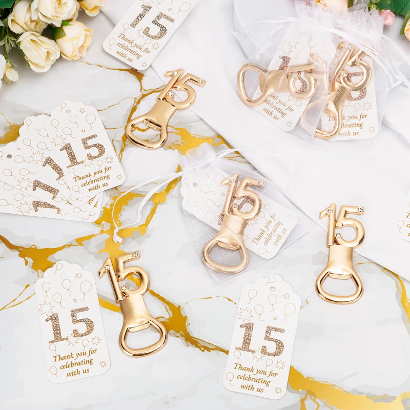 Wxzumg 50Pcs 15 Gold Bottle Openers For 15th Birthday Party Favor 15th Birthday Bottle Opener Set Gift For Girls Boys Wedding Anniversaries Souvenirs Favor Party QuinceaÃ±era Recuerdos - Image 4