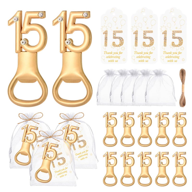 Wxzumg 50Pcs 15 Gold Bottle Openers For 15th Birthday Party Favor 15th Birthday Bottle Opener Set Gift For Girls Boys Wedding Anniversaries Souvenirs Favor Party QuinceaÃ±era Recuerdos - Image 1