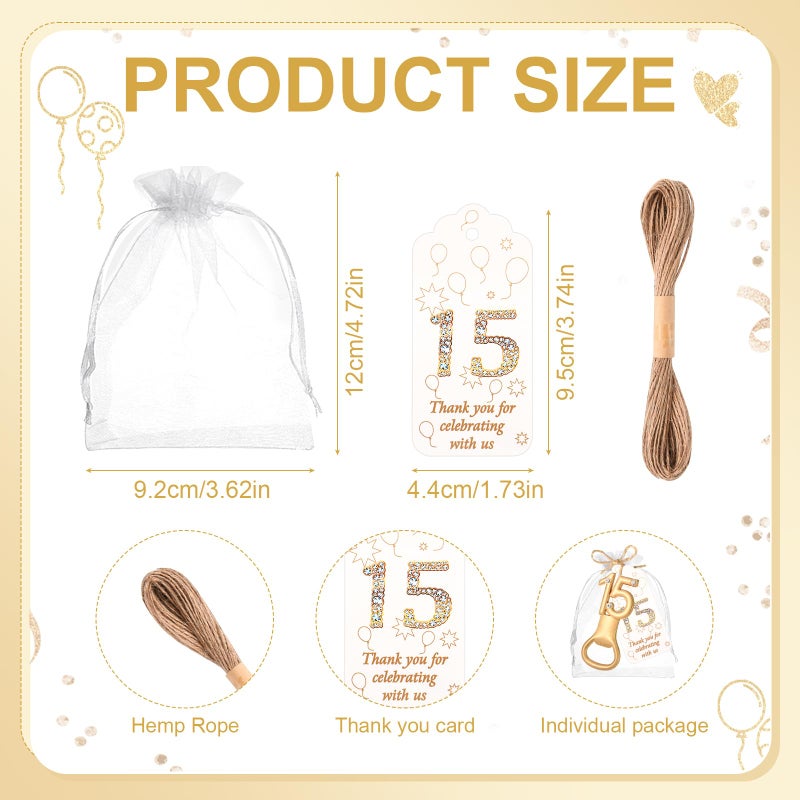 Wxzumg 50Pcs 15 Gold Bottle Openers For 15th Birthday Party Favor 15th Birthday Bottle Opener Set Gift For Girls Boys Wedding Anniversaries Souvenirs Favor Party QuinceaÃ±era Recuerdos - Image 3