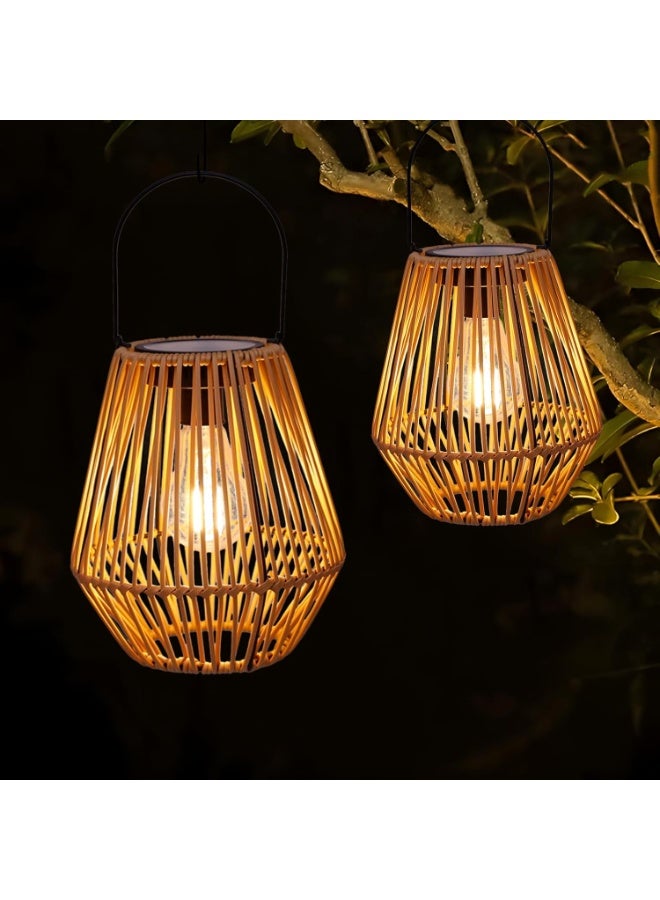Zarmanuae Solar Lanterns Outdoor,2 Pack Solar Wicker Lanterns Waterproof Solar Lights for Outside Hanging Solar Lights Outdoor Solar Lamp Lights Decoration for Garden,Yard,Patio,Porch,Trees,Lawn,Pathway - Image 2