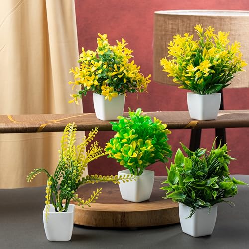 JH Gallery Artificial Plants, Small Indoor Potted Houseplants for Home Decor, Decoration Items for Living Room, Office and Bedroom, Artificial Plants with Pot (Pack of 6) - Image 1