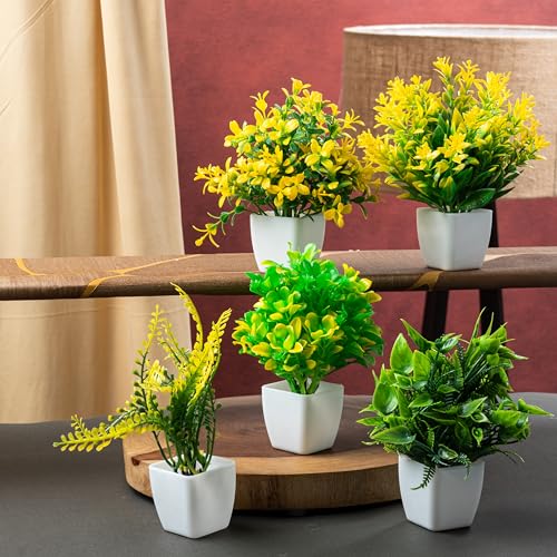 JH Gallery Artificial Plants, Small Indoor Potted Houseplants for Home Decor, Decoration Items for Living Room, Office and Bedroom, Artificial Plants with Pot (Pack of 6) - Image 5