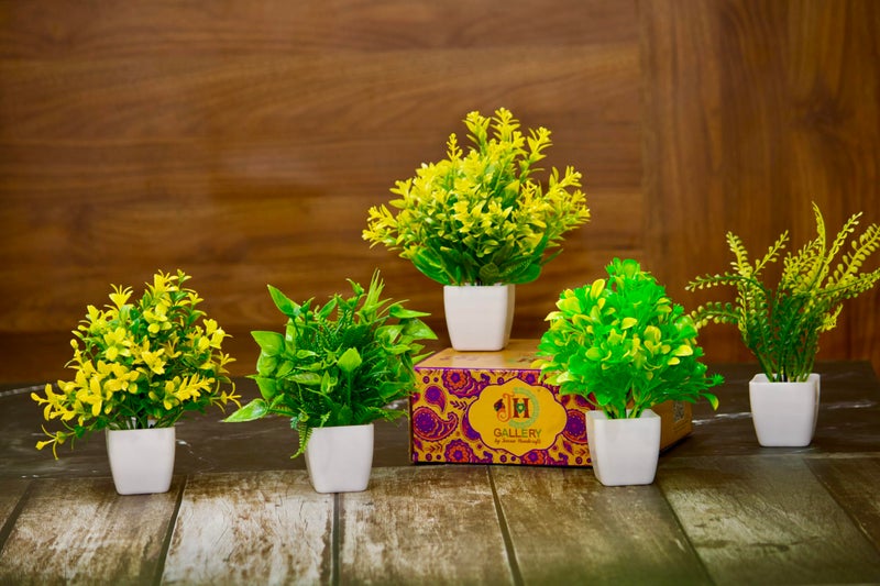JH Gallery Artificial Plants, Small Indoor Potted Houseplants for Home Decor, Decoration Items for Living Room, Office and Bedroom, Artificial Plants with Pot (Pack of 6) - Image 3