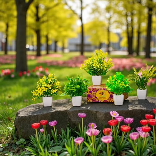 JH Gallery Artificial Plants, Small Indoor Potted Houseplants for Home Decor, Decoration Items for Living Room, Office and Bedroom, Artificial Plants with Pot (Pack of 6) - Image 4