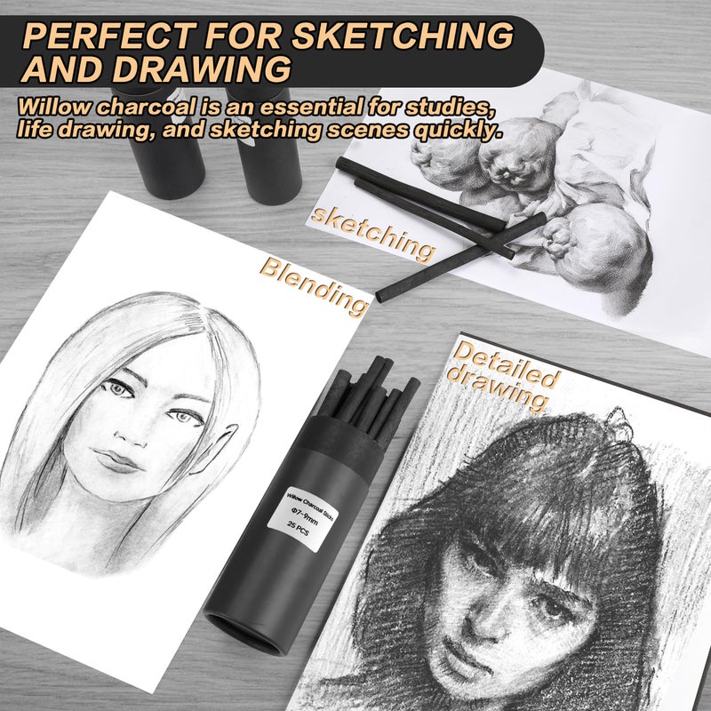 MyLifeUNIT Vine Charcoal Sticks, Willow Sketch Charcoal Pencils for Drawing, Pack of 25 (7-9 MM Dia) - Image 3