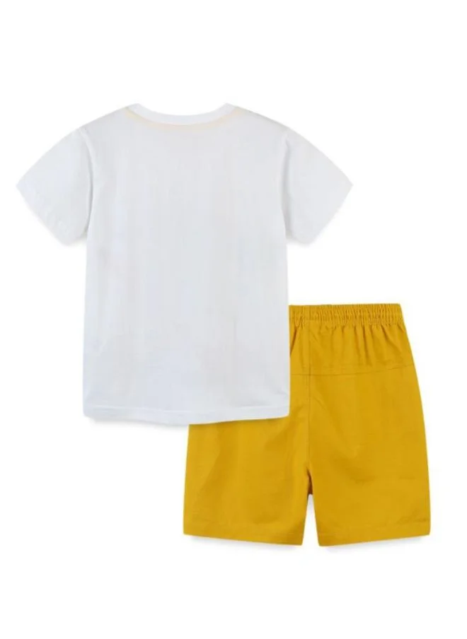 يونيكي White Crew Neck Short Sleeve Printed Tshirt & Shorts